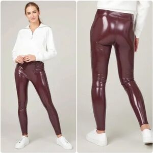 SPANX Faux Patent Leather Ruby Burgundy Cabernet Leggings XS